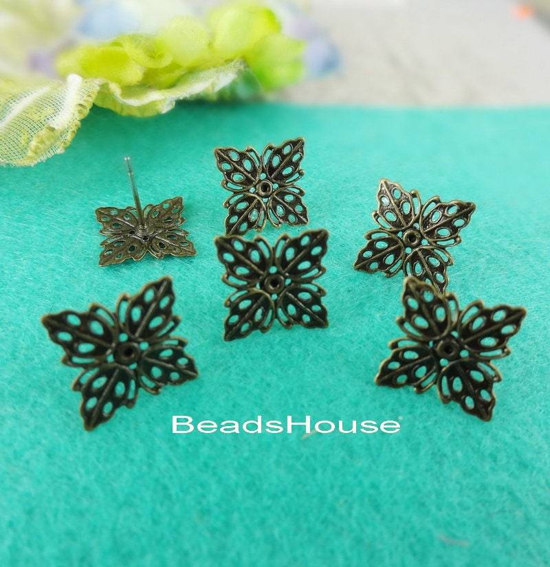 20% Off 36 Stück | 13x13mm Antike Bronze Ohrring Posts Filigrane Mit Ohrstecker Zurück Stopper-Nickel Frei von BeadsHouse