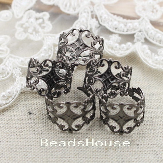 20% Off Rr-700-23As 10 Stück Einstellbar Antike Silber Überzogene Filigrane Krone Ring, Nickelfrei von BeadsHouse