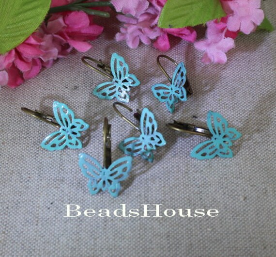 20 % Rabatt Auf 12 Stück | 5Pairs Antik Messing Schmetterling Grünspan Patina Blau Ohr-Post-Nickel Frei von BeadsHouse