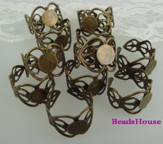 20%off Rr-700-Ameise 10stk Verstellbar Antik Messing Herz Filigran Ring, B/8mm Pad von BeadsHouse