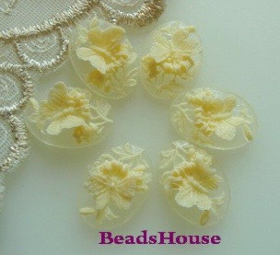 231S-Iv-cm 6st | 13 X 18 Mm Butterfly Love Flower Cameo-Clear W/Elfenbein von BeadsHouse