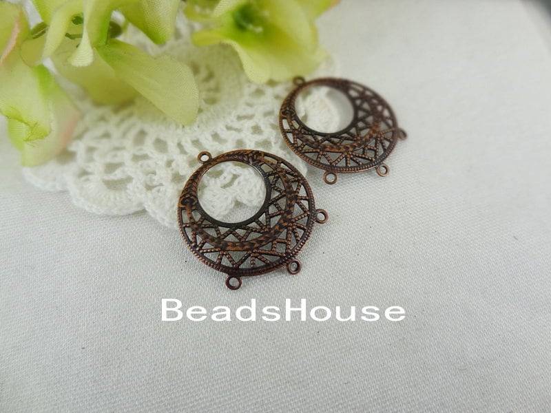 24stk(25mm Rot Kupfer Antik Messing Filigrane Anhänger Mit 3 Schlaufen, Nickel Frei von BeadsHouse
