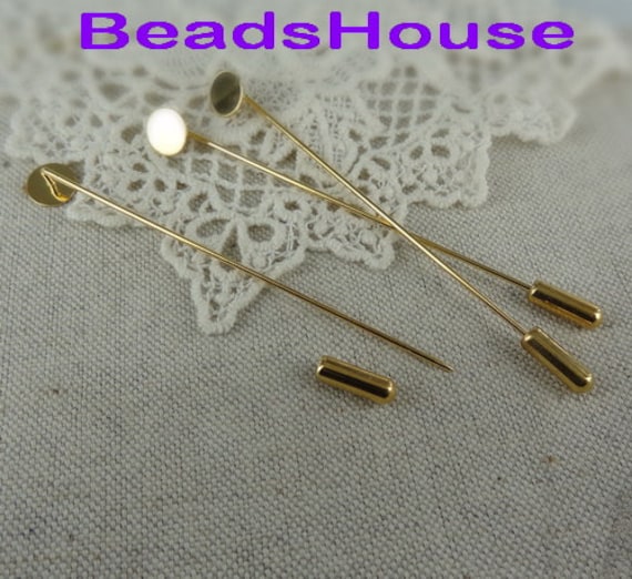 36 Sets | 70mm Vergoldete Stick-Pin 8mm Pad Mit Stoper -Nickelfrei von BeadsHouse