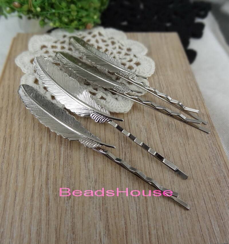 4Pcs | 90mm Feder Silber Vergoldet Haarspange, Nickel Frei von BeadsHouse