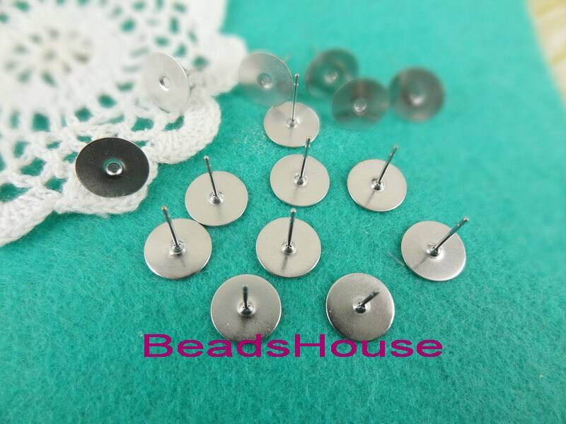 50 Stück | 10 Mm Versilberte Ohrring-Posts 10 Mm Pad Und Stopper, Nickelfrei von BeadsHouse