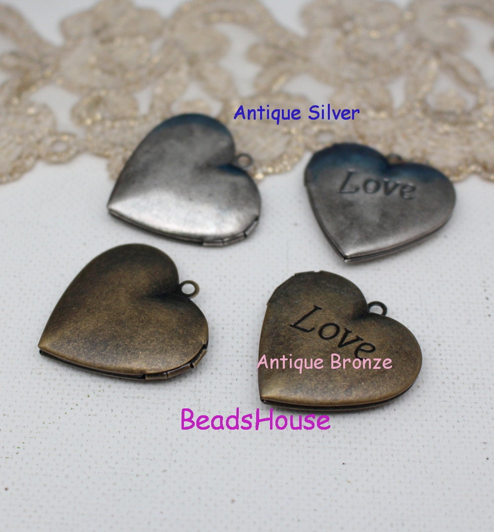 6 Antike Herz Medaillons Silber & Bronze Foto Anhänger | 28 X 28 Mm von BeadsHouse