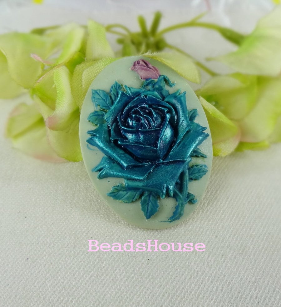 90L-00-cm 2 Stück | 30 X 40 Mm Handgemachte Oval Rosen Cameo - Navy Blau von BeadsHouse