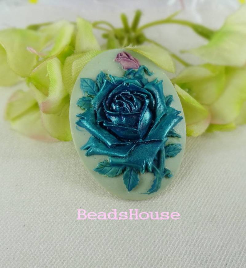 90L-00-cm 2 Stück | 30 X 40 Mm Handgemachte Oval Rosen Cameo - Navy Blau von BeadsHouse