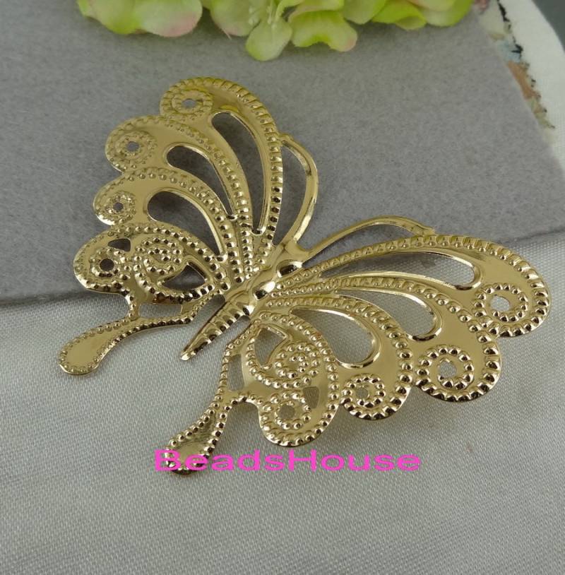 Ff-600-55 G 2stk Großer Vergoldeter Schmetterling Filigran, Nickelfrei von BeadsHouse