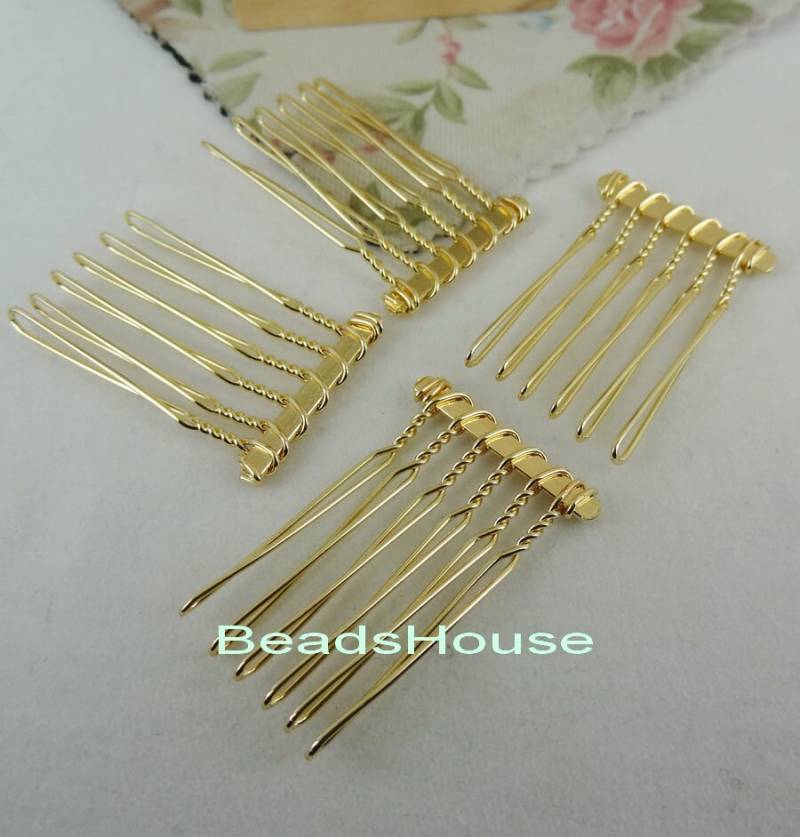 Hc-01-05G 12stk -(25x35mm Vergoldeter Haarkamm Mit 5Pin. Nickelfrei von BeadsHouse