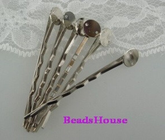 Hc-09Si 12 Stück(50 Mm Versilberte Haarnadeln Mit 9 Mm Klebefläche, Nickelfrei von BeadsHouse