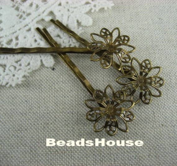 Hc-22-Ani 24 Stück | 50mm Antike Messing Runde Blumen Filigrane Haarspange, Nickelfrei von BeadsHouse