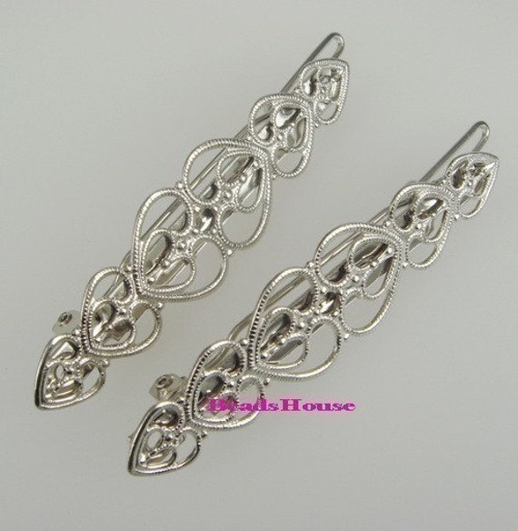 Hc-31Si 12 Stück Versilbert Mit Herzförmiger Filigraner Haarspange.nickelfrei von BeadsHouse
