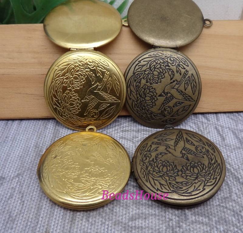 Lk-00-Rb 4 Stück Antik Messing Vogel Muster Blumen Medaillon, Nicket Frei von BeadsHouse