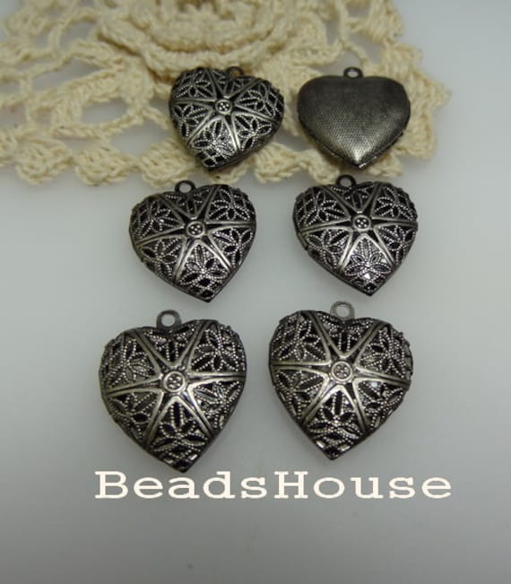 Lk-100-20R 8 Stück | 20 Mm Rohmessing Oder Antikes Versilbertes Herz Filigranes Medaillon Anhänger von BeadsHouse