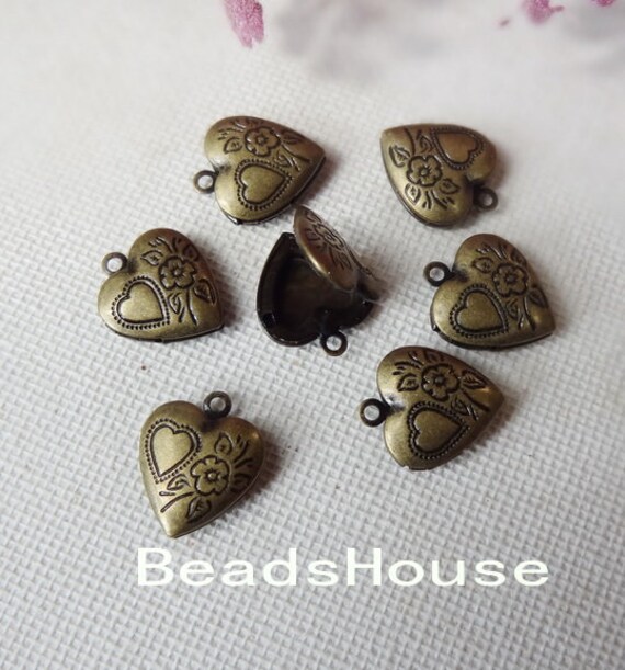 Lk-100-3A 10 Stück | 13 X 13 Mm Antike Bronze Auf Messing Mini Herz Medaillon, Nickelfrei von BeadsHouse