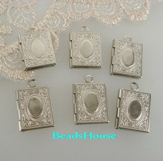 Lk-100-41Si 10 Stück | 12 X 14 Mm Versilberte Niedliche Buchform Kleine Buchmedaillons, Nickelfrei von BeadsHouse