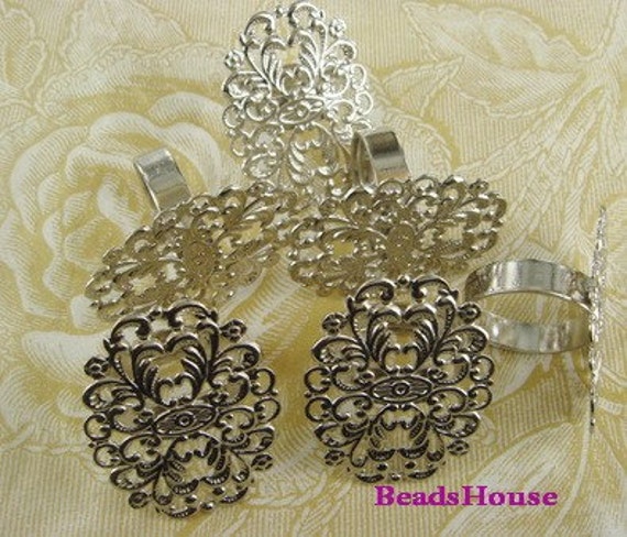 R-700-Si 6 Stück -Einstellbar Silber Überzogene Filigrane Ring, Nickelfrei von BeadsHouse