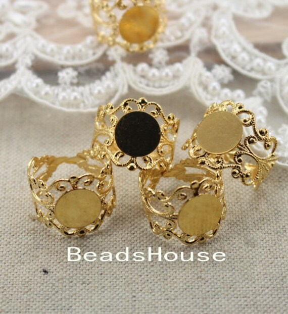 Rr-700-10G 10stk | 10mm Pad Verstellbar Golden Plattiert Auf Messing Filigran Ring, Nickelfrei von BeadsHouse