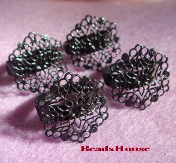 Rr-700-17Bk 8 Stück Einstellbar Schwarz Ring W/20mm Filigran , Nickelfrei von BeadsHouse