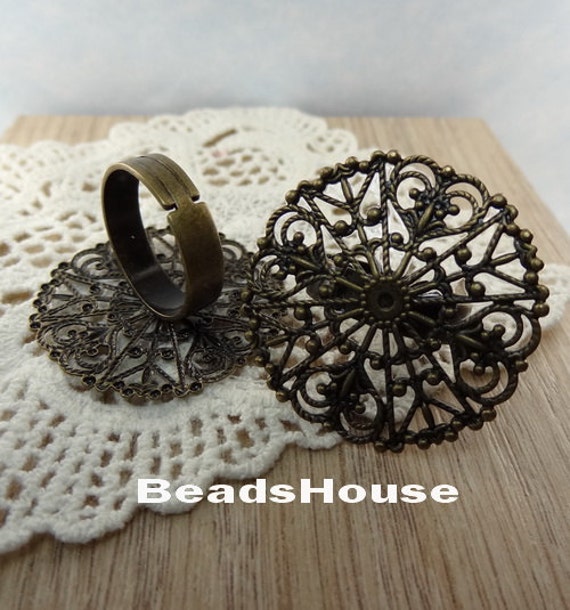 Rr-700-26Ant 6stk Verstellbar Antik Messing Filigran Ring, Nickelfrei von BeadsHouse