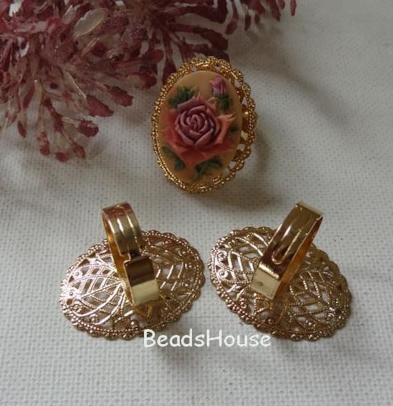 Rr-700-G 6 Stück -Vergoldete Verstellbare Antik-Messing Filigrane Ring Basis, Nickelfrei von BeadsHouse