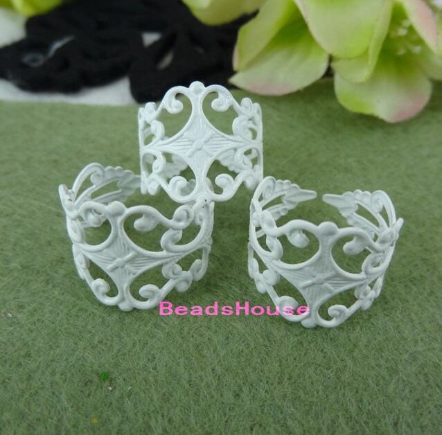 Rr-700-W 10 Stück Verstellbare Filigrane Weiße Beschichtungsringe, Nickelfrei von BeadsHouse