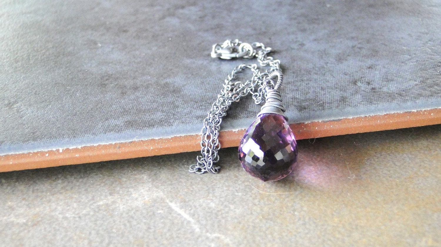 Amethyst Briolette Halskette, Sterling Silber Draht Gewickelt Und Oxidiert | 366 von BeadsMe