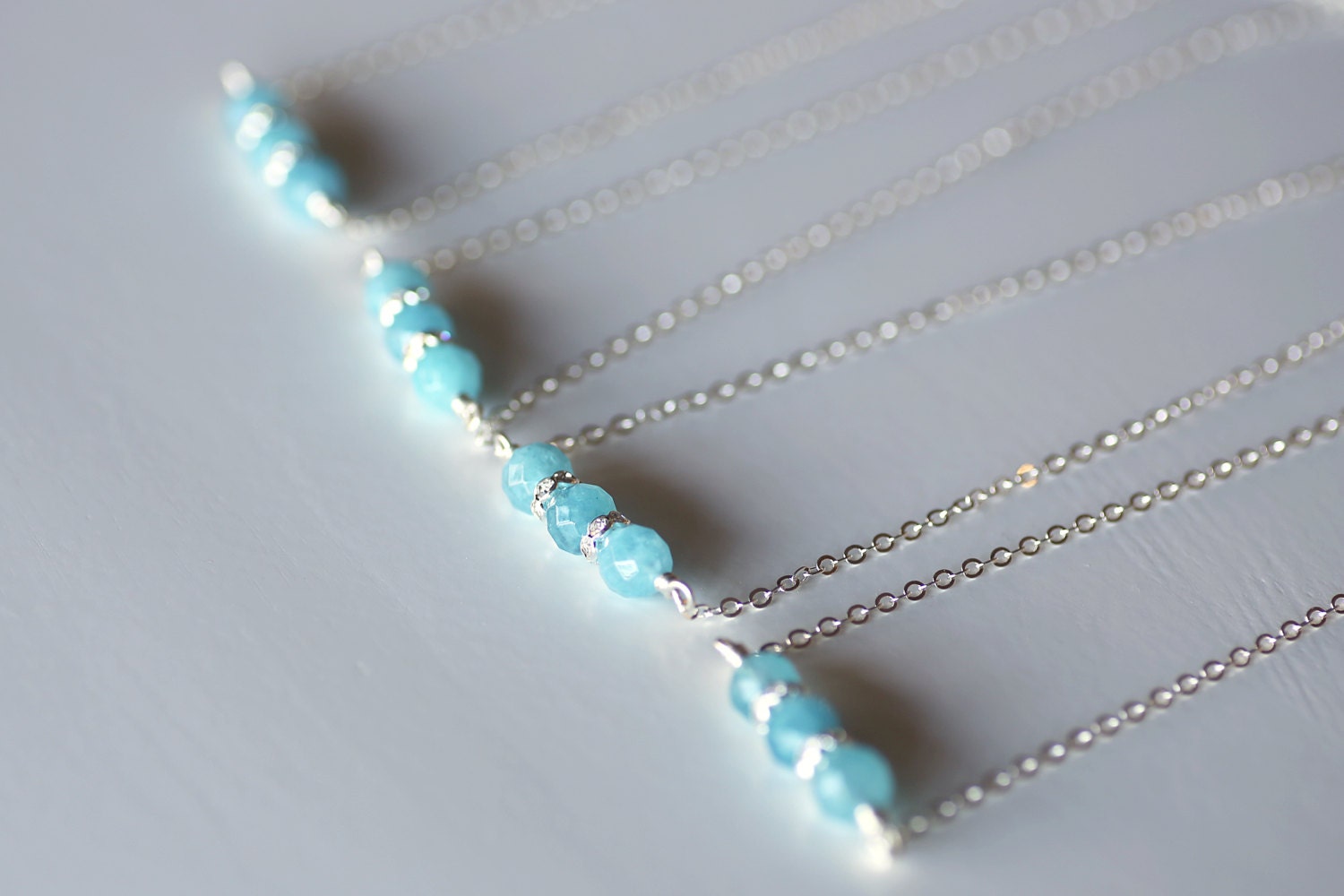 Aquamarin Halskette Mit Diamonty Rondellen, Blaue von BeadsMe