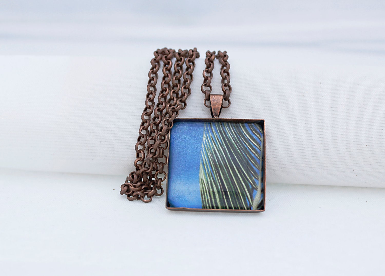 Blauer Himmel Und Palmen Bäume Halskette, Vintage Kupfer, Fotografie, Foto-Schmuck, Urlaub Träumen von BeadsMe