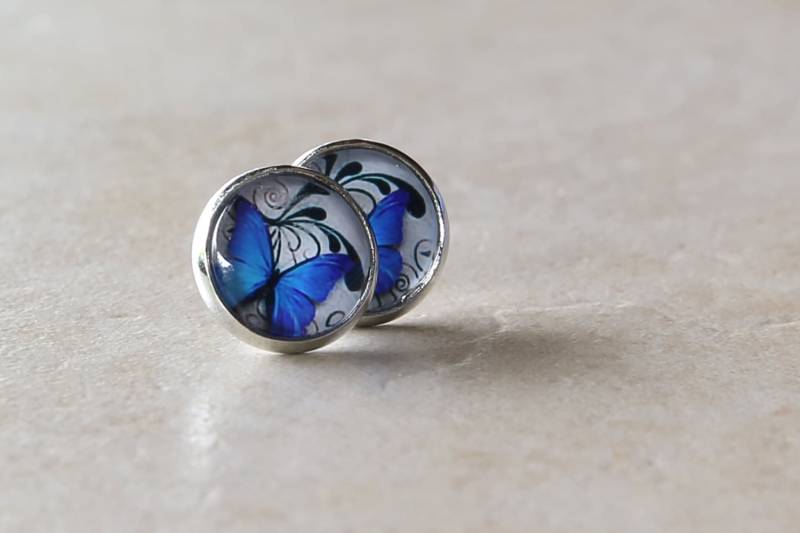 Blauer Schmetterling Ohrringe, Kunstdruck, Bild Schmuck von BeadsMe