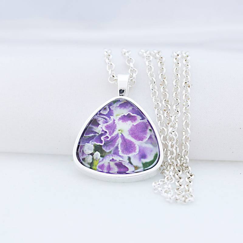 Blumen-Anhänger, Dreieck Halskette, Silber Ton, Fotografie, Foto Schmuck, Blumen-Anhänger von BeadsMe