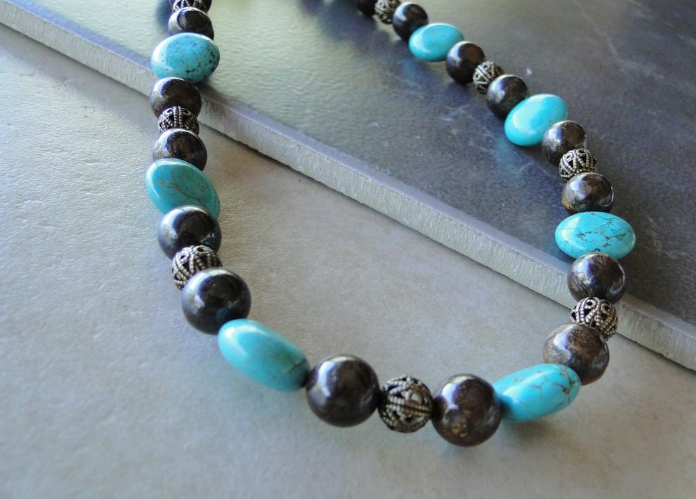Bronzit Und Türkis Halskette, Grobstrick von BeadsMe