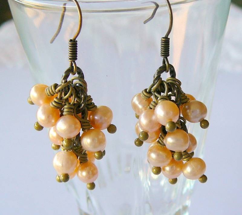 Cluster Von Pastell Rosa Süßwasserperlen, Ohrringe von BeadsMe