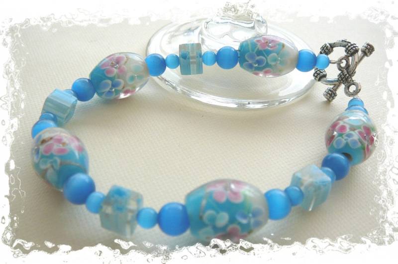 Gletscher Blaue Blume Lampwork Armband von BeadsMe
