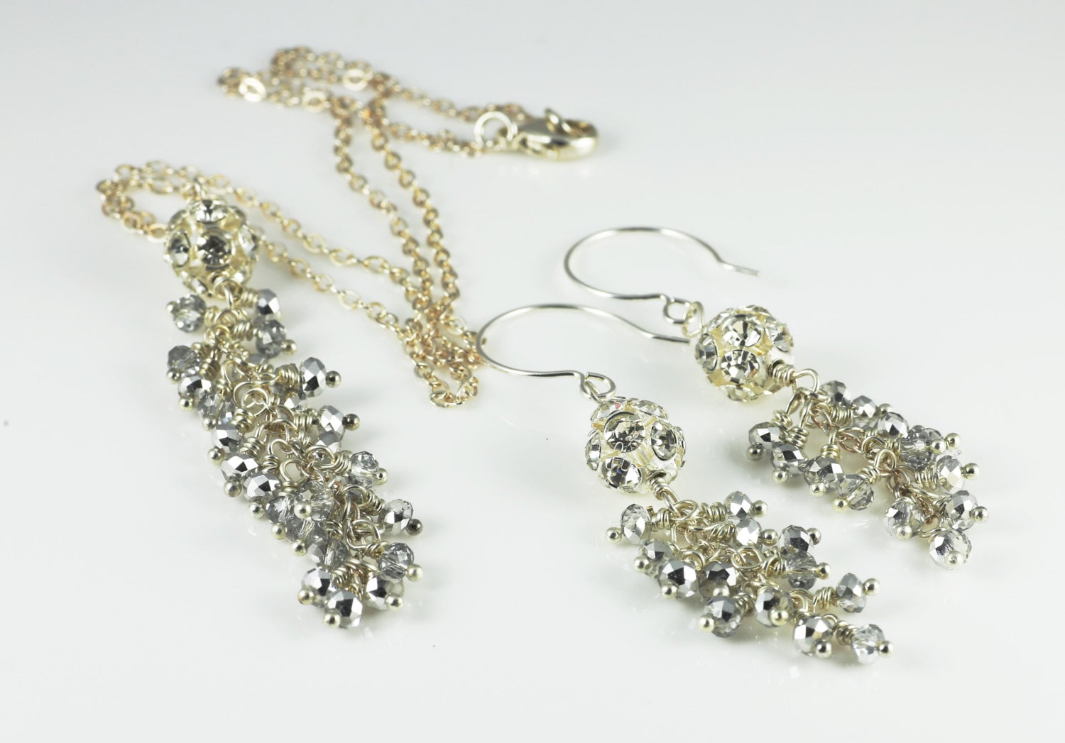 Hochzeit Halskette Und Ohrringe, Strass-Disco-Kugel, Sterling Silber von BeadsMe