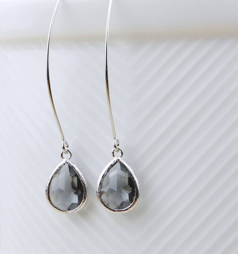 Holzkohle Tropfenohrringe Silber Ohrhaken von BeadsMe