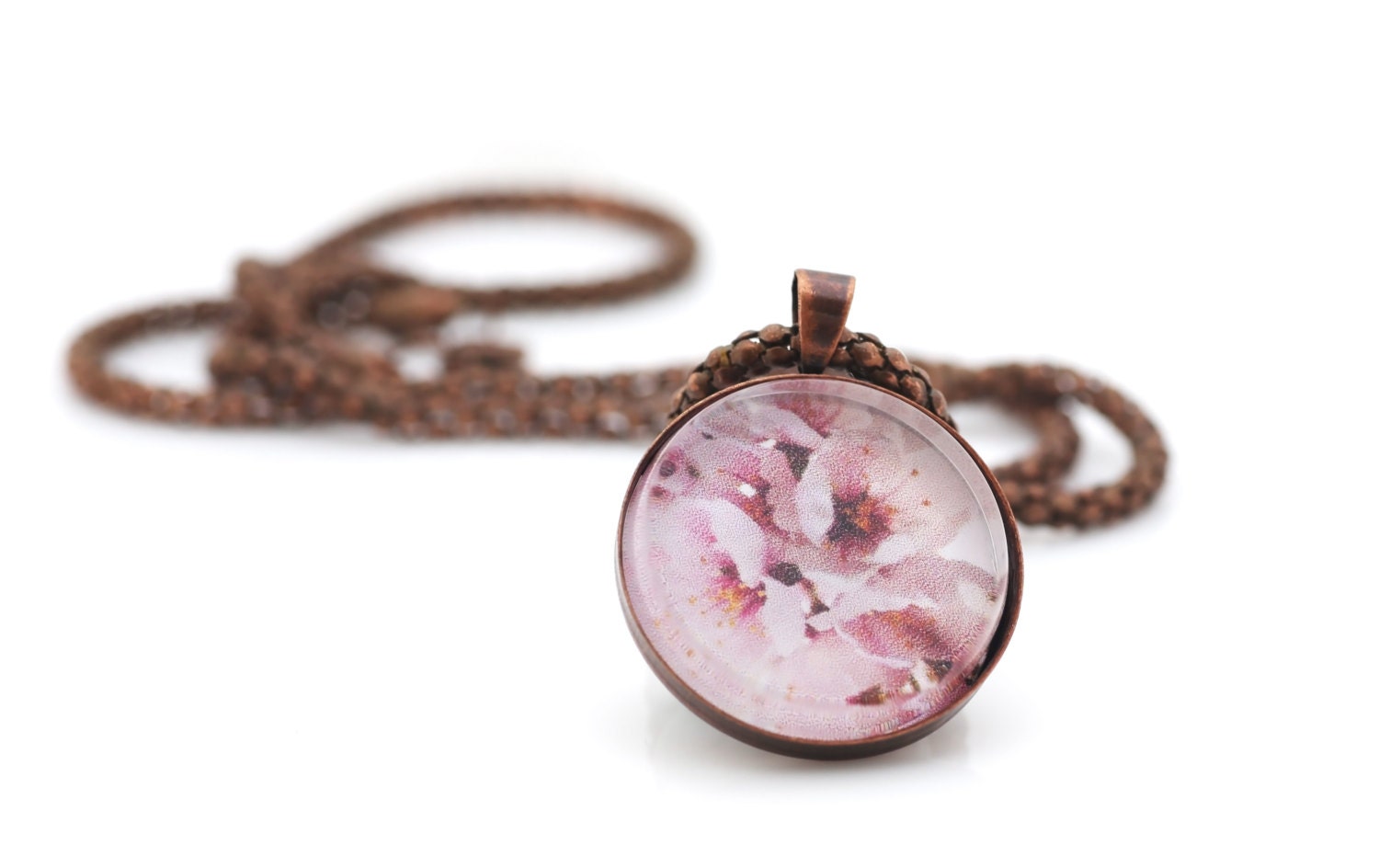 Kirschblüte, Foto Halskette, Vintage Kupfer von BeadsMe