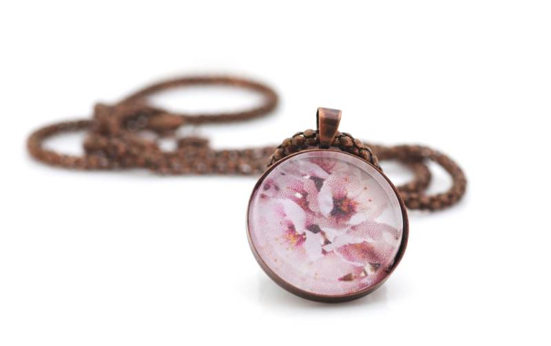 Kirschblüte, Foto Halskette, Vintage Kupfer von BeadsMe