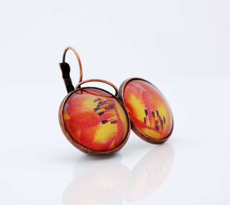 Orange Blume Ohrringe, Abstrakte Fotografie, Jahrgang Bronze von BeadsMe