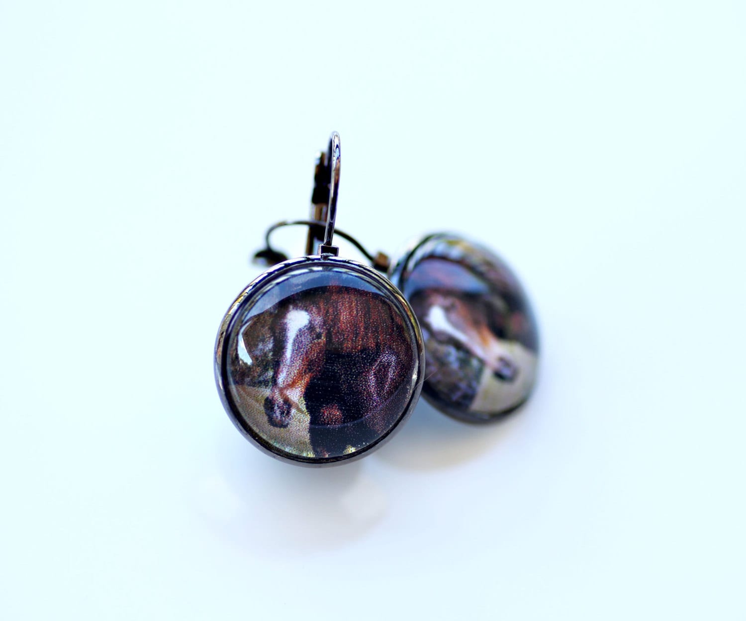 Pferd Ohrringe, Tierfotografie, Bild-Schmuck, Rotguss Schwarz von BeadsMe