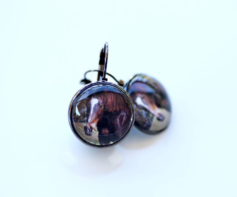 Pferd Ohrringe, Tierfotografie, Bild-Schmuck, Rotguss Schwarz von BeadsMe