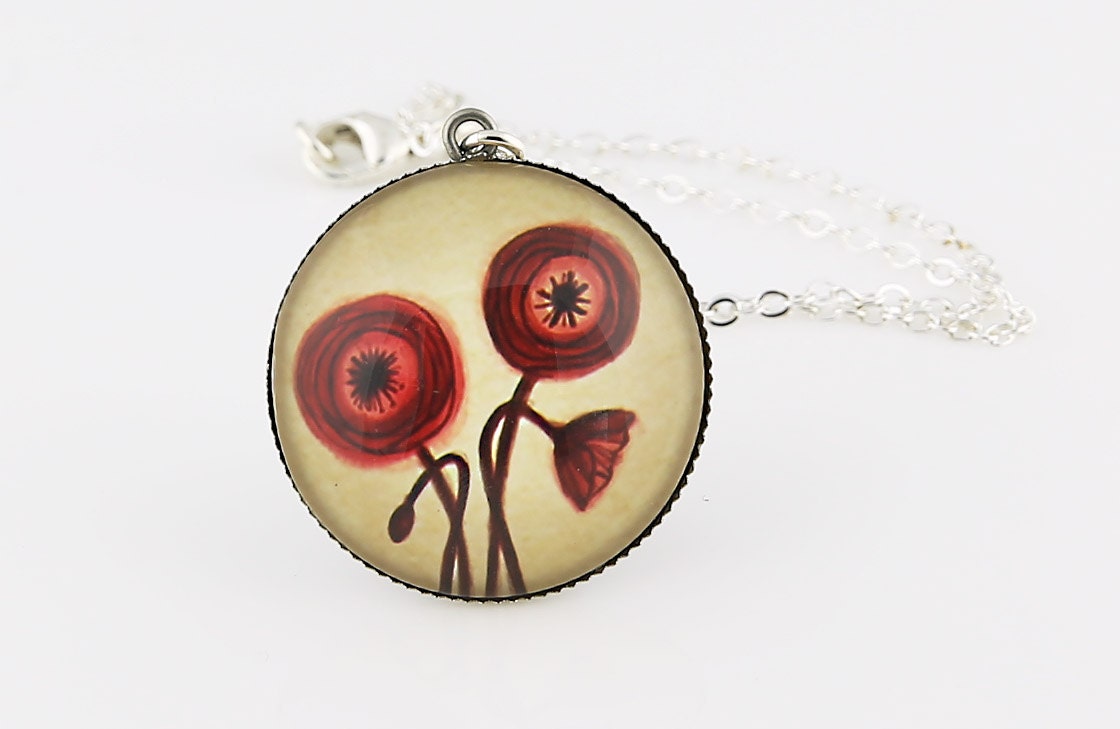 Rote Blume Halskette, Kunstdruck, Bild Schmuck von BeadsMe