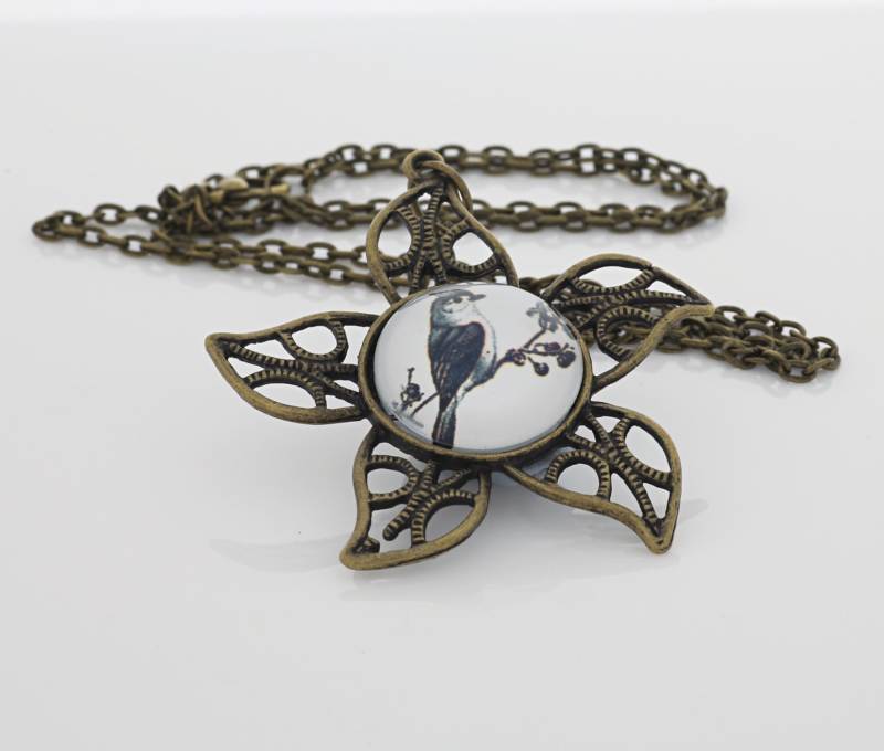 Schwarz Und Weiß Vogel Halskette, Jahrgang Bronze, Fotografie, Digitale Kunst Bild Schmuck von BeadsMe