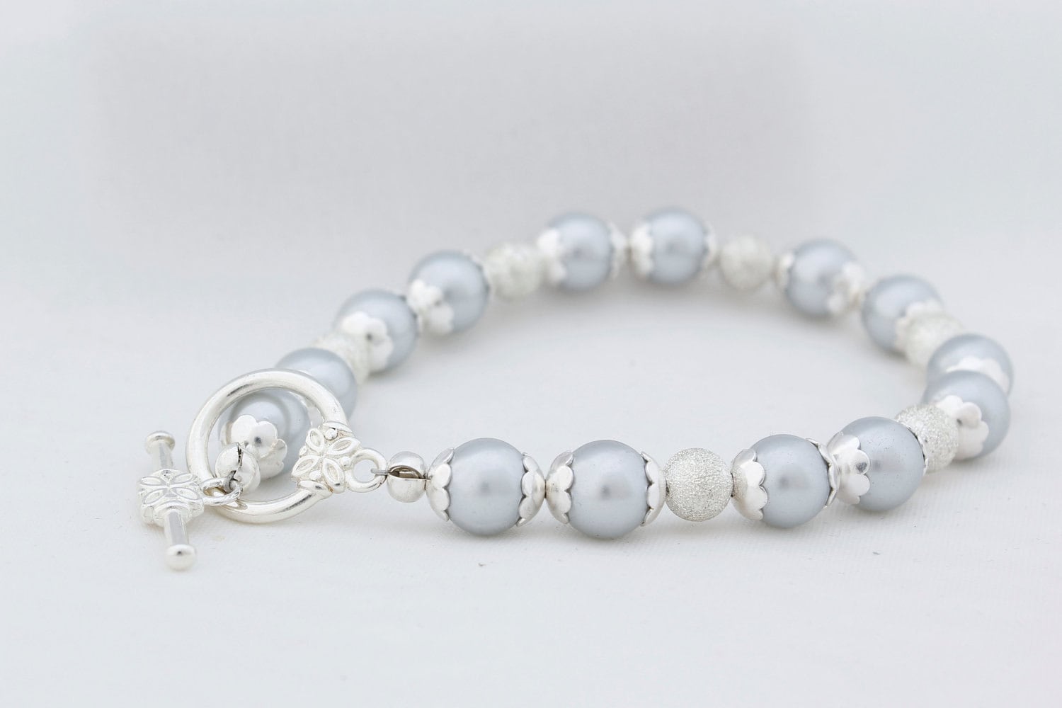 Silber Perle Glasarmband, Hochzeitsschmuck von BeadsMe