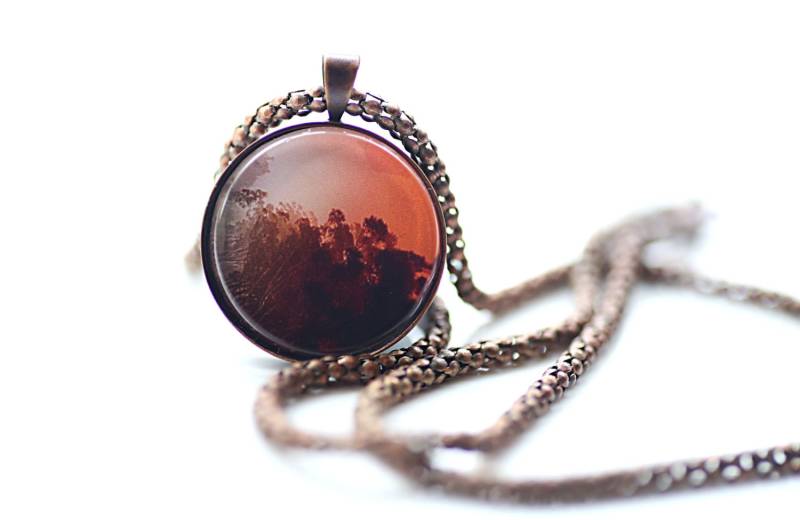 Sonnenuntergang Über Den Bäumen, Vintage Kupfer, Fotografie, Foto-Schmuck von BeadsMe