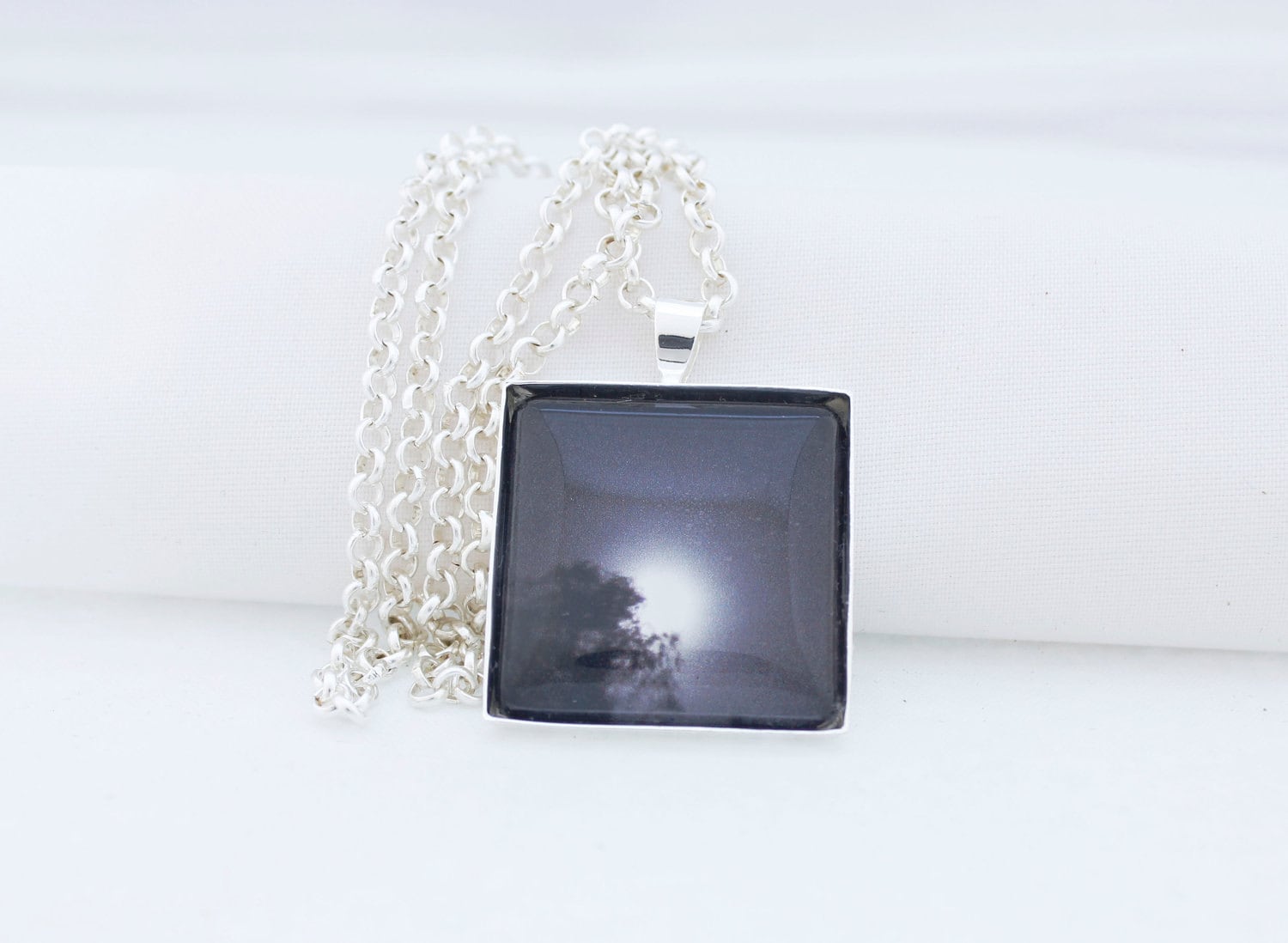 Weißer Mond Und Schwarzen Himmel, Nacht, Silber Glänzend, Fotografie, Foto-Schmuck von BeadsMe