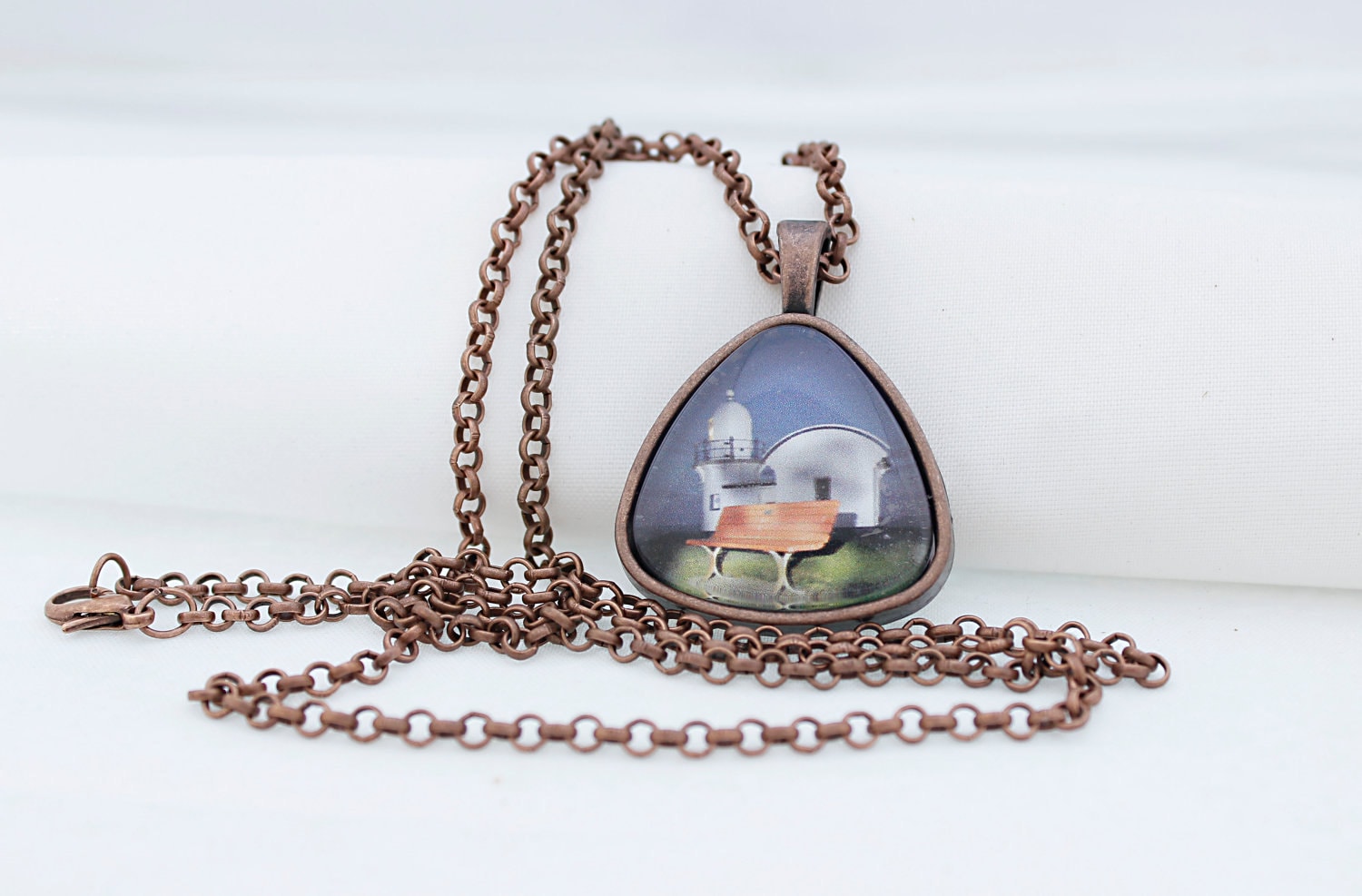 strand Leuchtturm, Dreieck Halskette, Vintage Kupfer, Fotografie, Foto Schmuck von BeadsMe