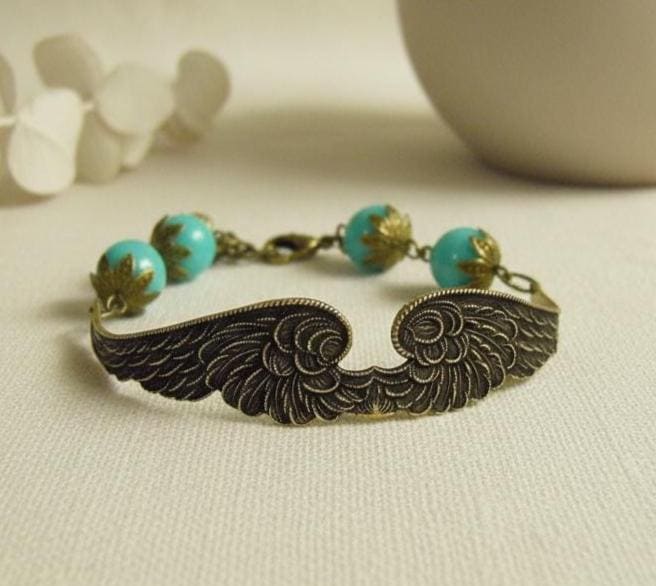 Vintage Versandkostenfrei Flügel Des Friedens Armband, Freundschaftsarmband, Bettelarmband, Manschettenarmband, Armreif, Türkisarmband von BeadsStory