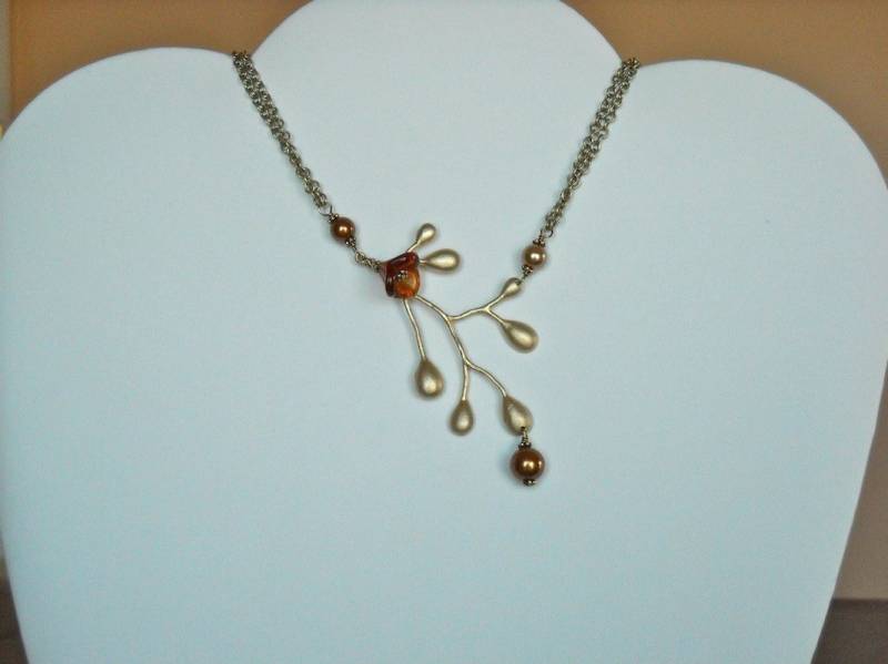 Halskette, Braut Zweig Anhänger, Hochzeitsschmuck, Statement Multistrang Geschenk. Goldener Muttertag Halskette, Braut Zweig Anhänger, Hochzeitsschmuck, Statement Multistrang Geschenk. Goldener Muttertag von BeadsStory